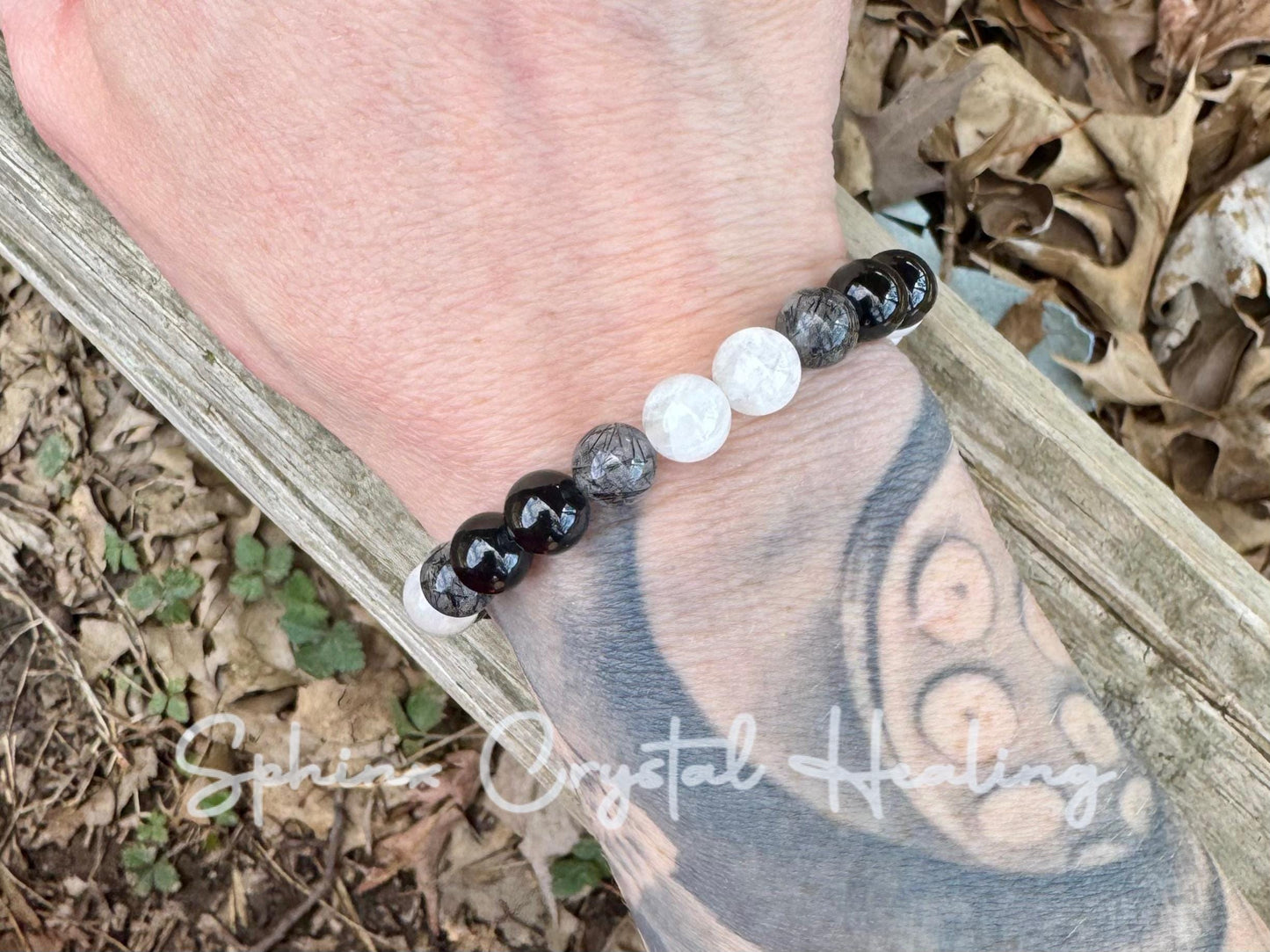 Spiritual Growth - Divine Feminine " Goddess Of The Moon " Empath - Lightworker - AAA Black Rutile - Tourmaline - Moonstone Crystal Bracelet
