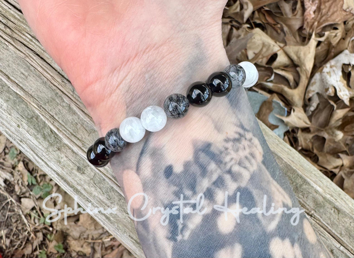 Spiritual Growth - Divine Feminine " Goddess Of The Moon " Empath - Lightworker - AAA Black Rutile - Tourmaline - Moonstone Crystal Bracelet