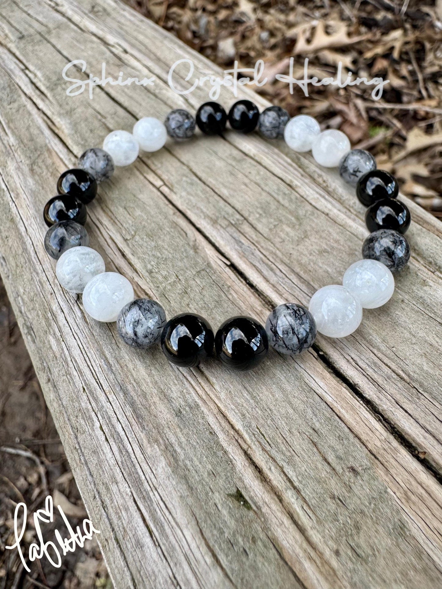 Spiritual Growth - Divine Feminine " Goddess Of The Moon " Empath - Lightworker - AAA Black Rutile - Tourmaline - Moonstone Crystal Bracelet