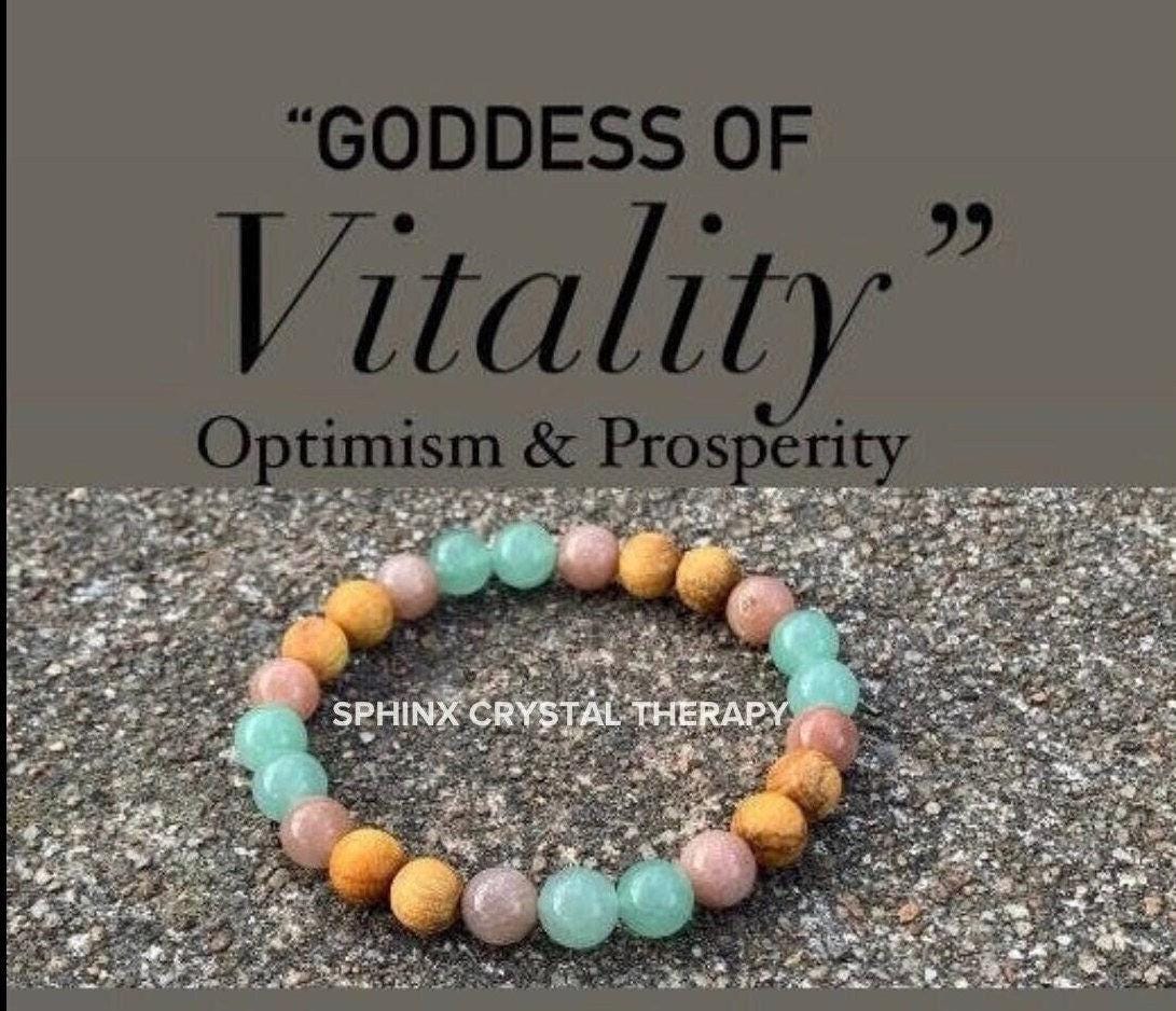Prosperity " Goddess of Vitality " Stress & Emotional support - Heart Chakra - Moonstone - Aventurine - Palo Santo Gemstone Crystal Bracelet