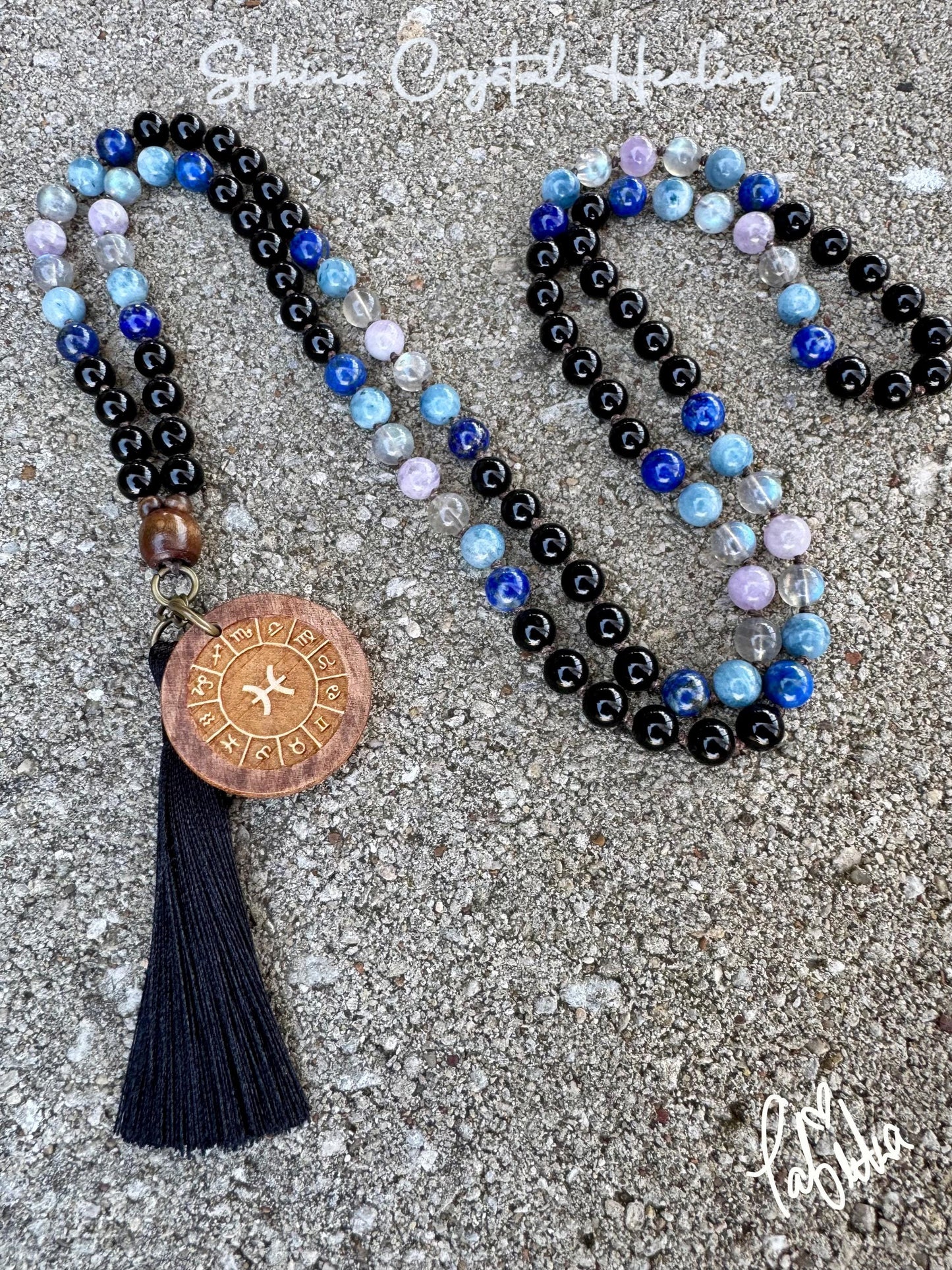 Pisces Energy Mala Necklace - Zodiac Horoscope "The Compassionate Pisces" February March Birthday - REAL Quality Crystal Healing Gemstones