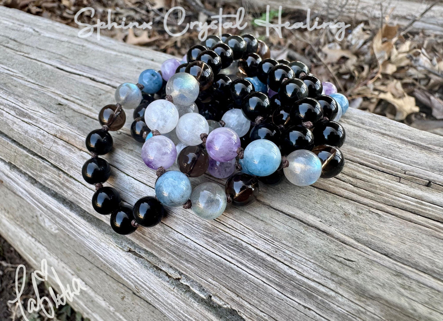 Aquarius Energy Mala Necklace " The Visionary Aquarius " January February Birthday - AAA Crystal Healing Gemstones - Zodiac Birthstones