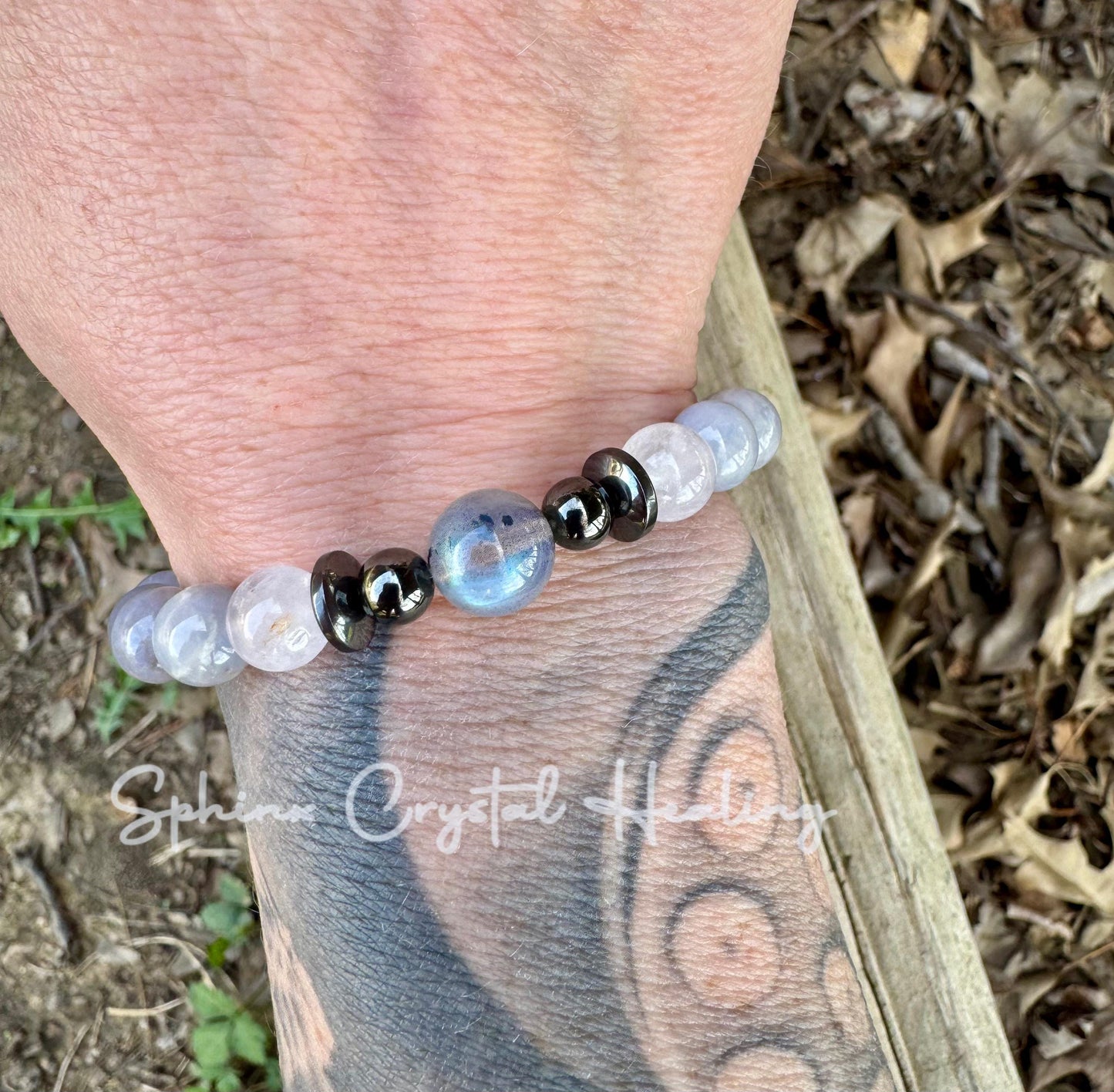Healer Support - RARE Blue Lepidolite " The Empath’s Halo " Energy Healing - Blue Rose Quartz - White Amethyst - Empath Recharge Bracelet
