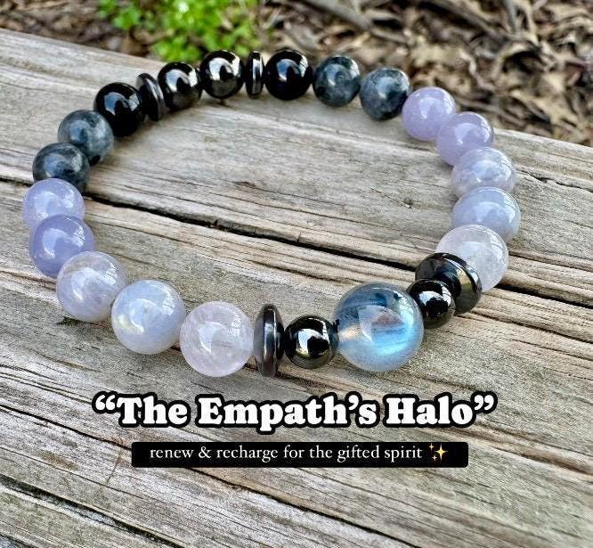 Healer Support - RARE Blue Lepidolite " The Empath’s Halo " Energy Healing - Blue Rose Quartz - White Amethyst - Empath Recharge Bracelet