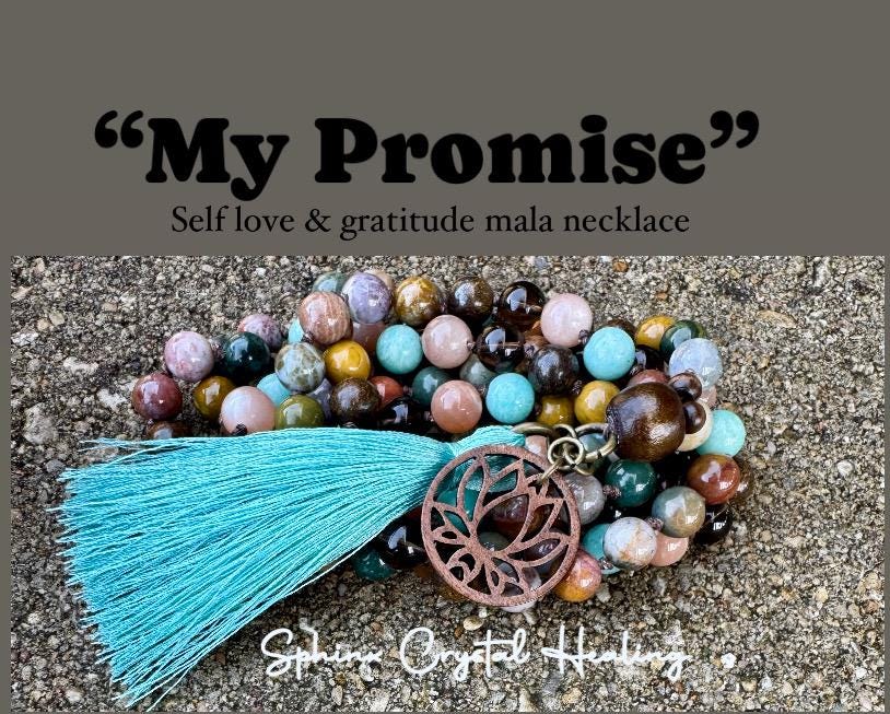 Self love Mala Necklace - Grace & Gratitude - Joy Positivity " My Promise " Emotional Healing - New Beginnings - REAL AAA Crystal Gemstones