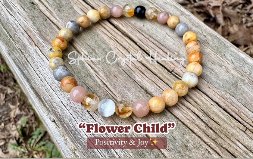 Positivity & Joy " Flower Child " Happiness and Joy - Positive vibes - Emotional Support and Healing - Crystal Therapy Gemstone Bracelet