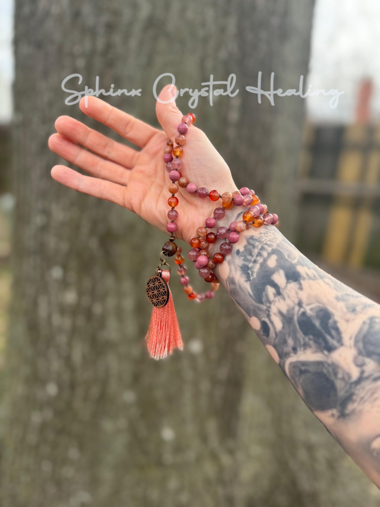 Inspiration & Creativity Mala - Motivation "After the Sunrise" Strawberry Quartz - Sunstone - High Quality Crystal Healing Gemstone Necklace