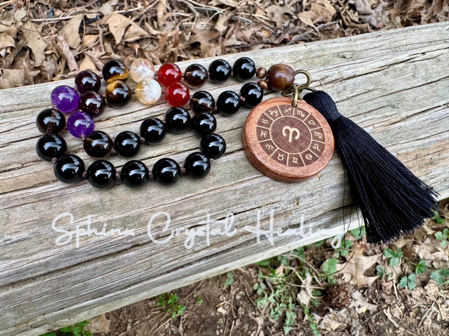 Aries Energy Car Charm " The Passionate Aries " Astrology Zodiac - March April Birthday - Rear View Mirror - Gemstone Crystal Mala Ornament