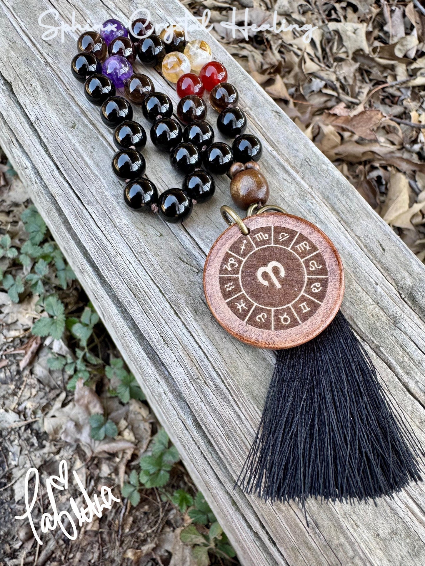 Aries Energy Car Charm " The Passionate Aries " Astrology Zodiac - March April Birthday - Rear View Mirror - Gemstone Crystal Mala Ornament