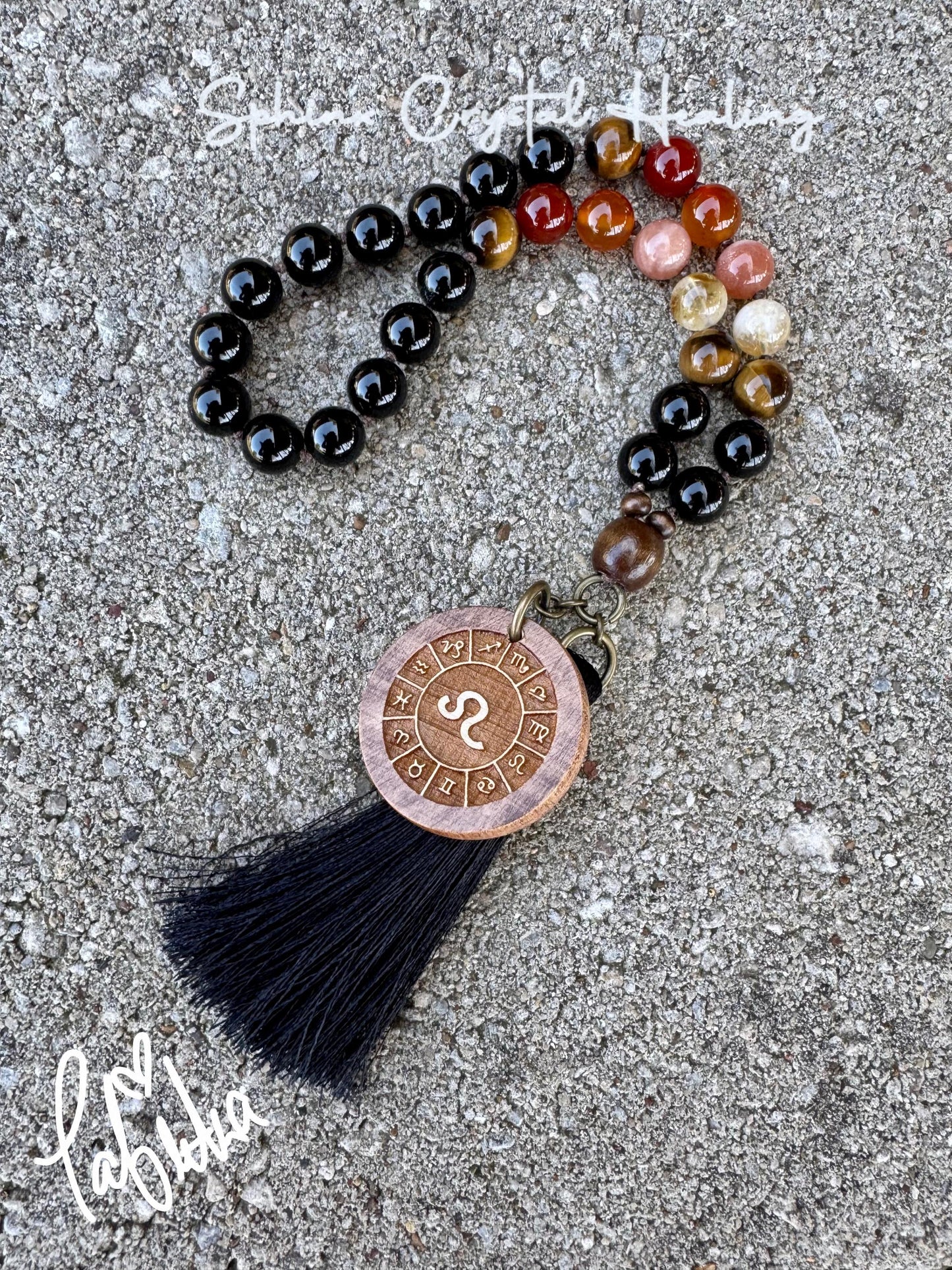 Leo Energy Car Charm - Zodiac Horoscope - " The Fearless Leo " July August Birthday - Crystal Healing Gemstones - Rear View Mirror Ornament