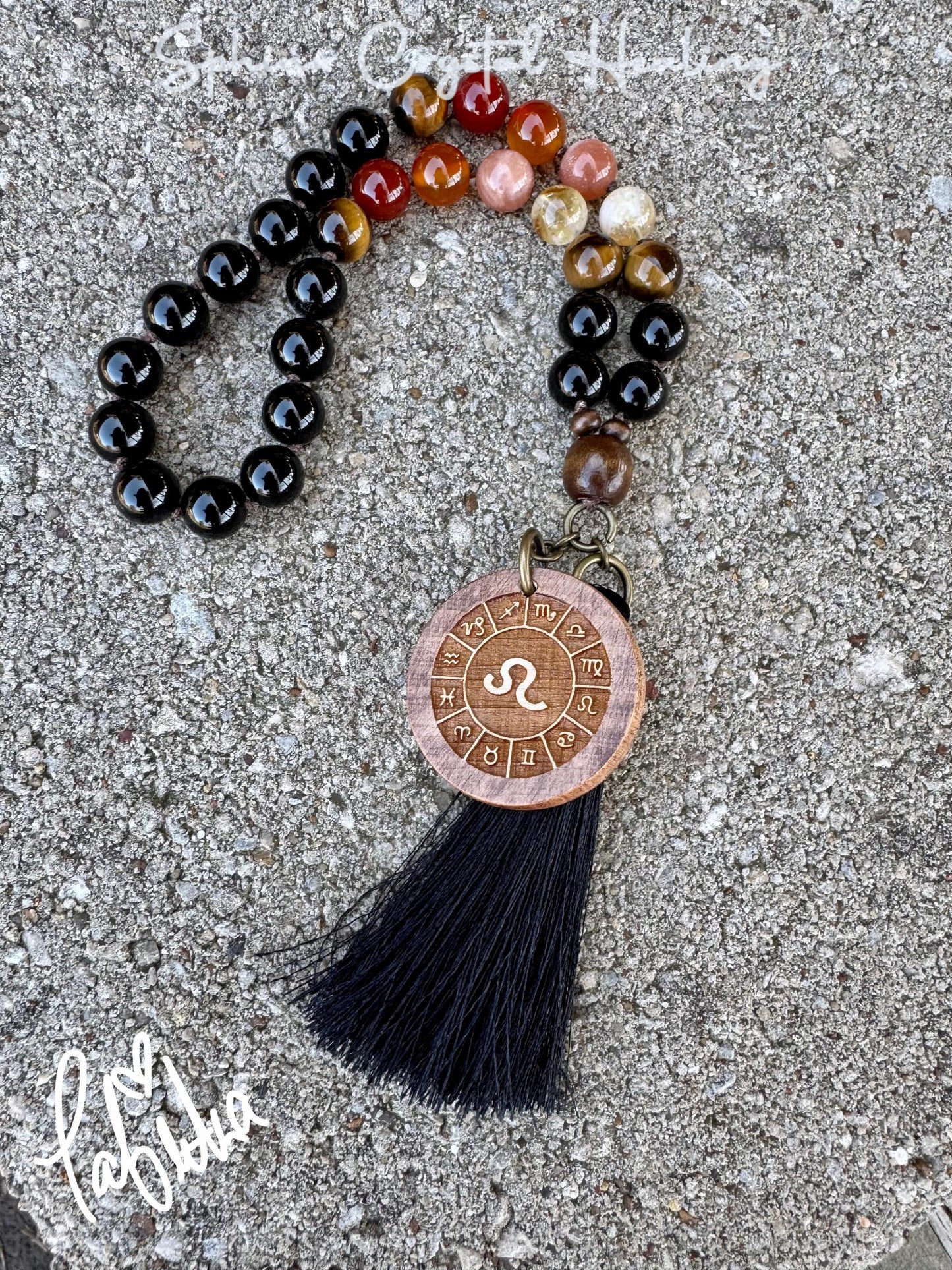 Leo Energy Car Charm - Zodiac Horoscope - " The Fearless Leo " July August Birthday - Crystal Healing Gemstones - Rear View Mirror Ornament