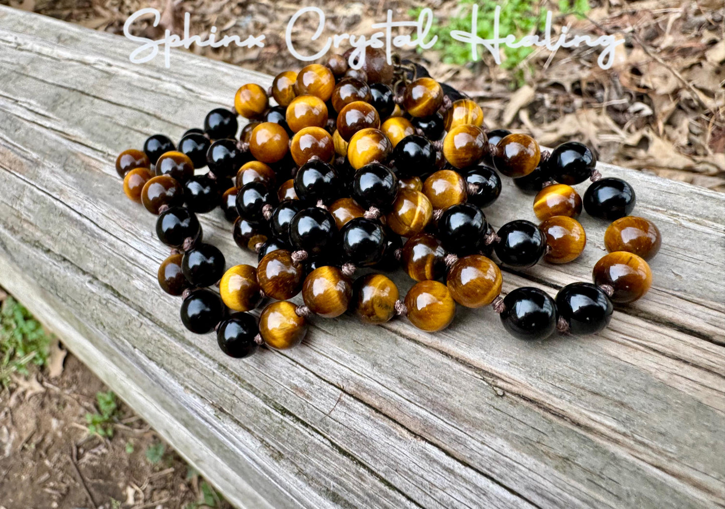 Protection & Anxiety Support Mala "Battle Ropes" Strength and Courage - Real Crystal Healing Gemstones - 108 Stone Mantra Mediation Necklace