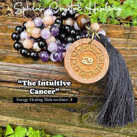 Cancer Sign Energy Mala " The Intuitive Cancer " June July Birthday - Zodiac Birthstones - High Quality Crystal Healing Gemstone Necklace