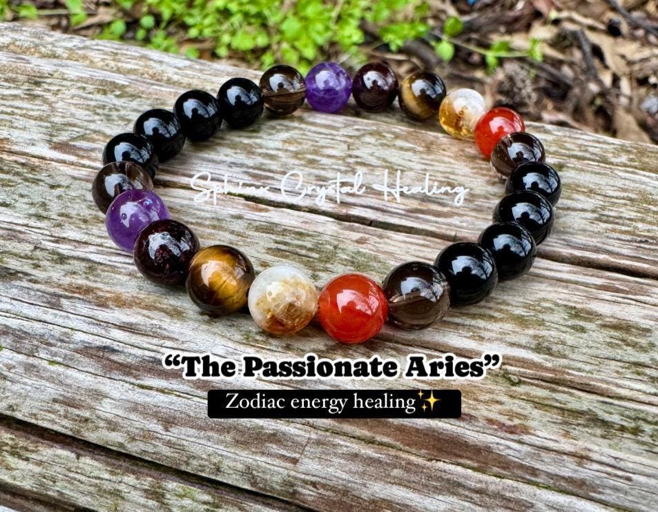 Aries Energy - Zodiac Birthstones " The Passionate Aries " March April Birthday - REAL Quality Gemstones - Crystal Healing Energy Bracelet