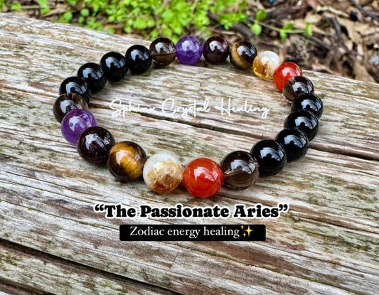 Aries Energy - Zodiac Birthstones " The Passionate Aries " March April Birthday - REAL Quality Gemstones - Crystal Healing Energy Bracelet