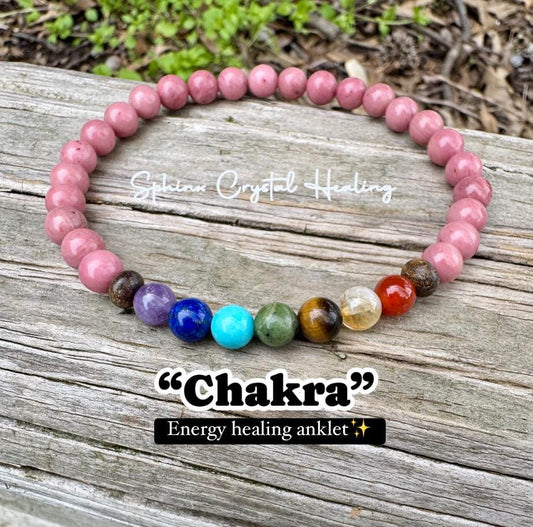 Chakra Balance Anklet - Self Love & Confidence Compassion - Spiritual Growth - Emotional Healing - Rhodonite Bronzite Gemstone Anklet