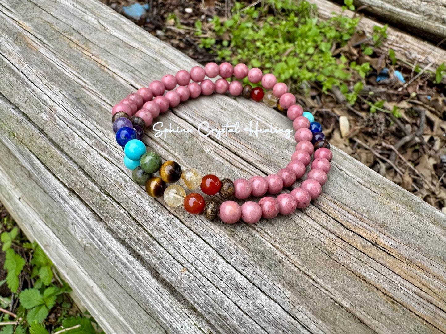 Chakra Balance Anklet - Self Love & Confidence Compassion - Spiritual Growth - Emotional Healing - Rhodonite Bronzite Gemstone Anklet
