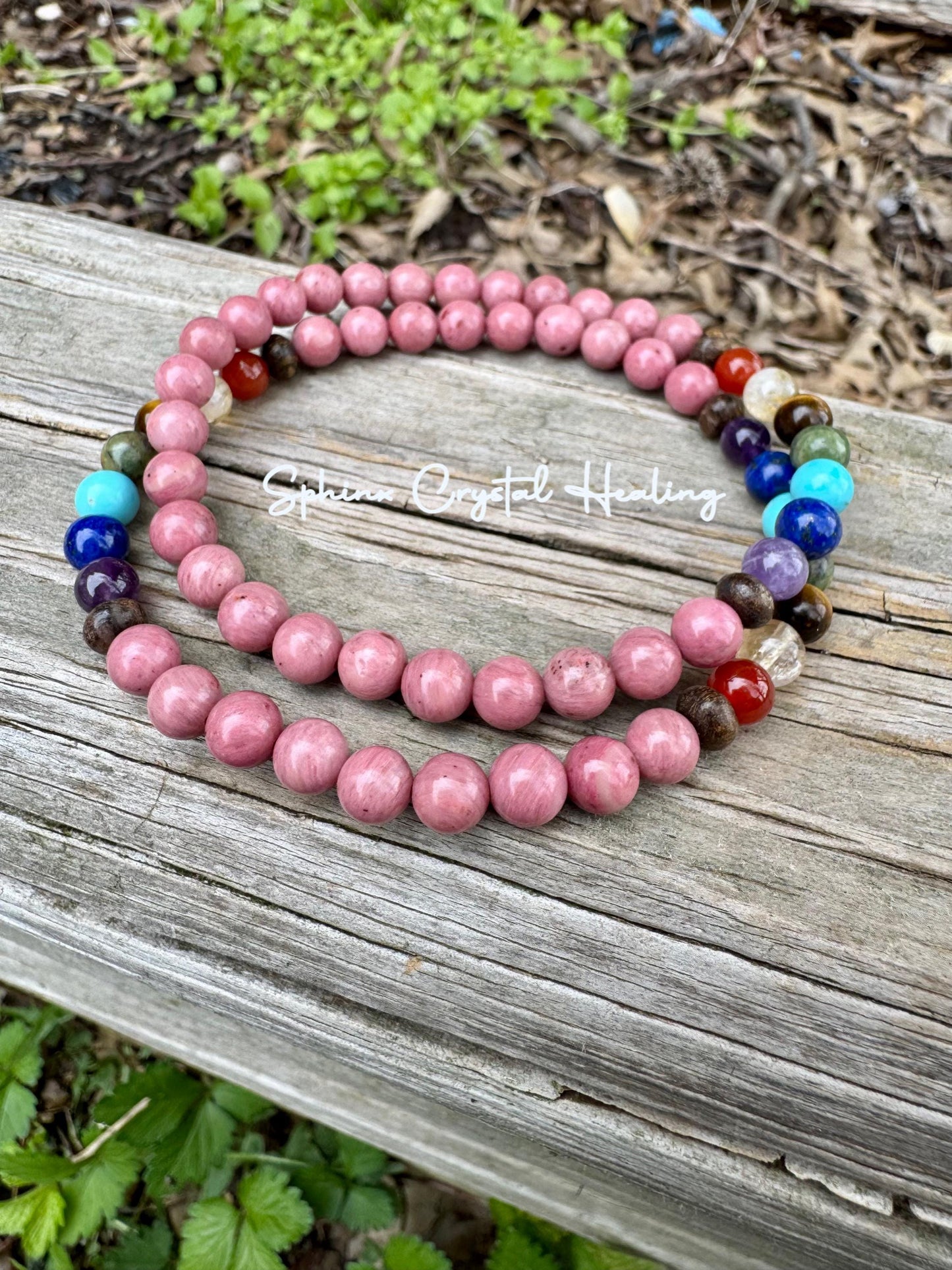 Chakra Balance Anklet - Self Love & Confidence Compassion - Spiritual Growth - Emotional Healing - Rhodonite Bronzite Gemstone Anklet
