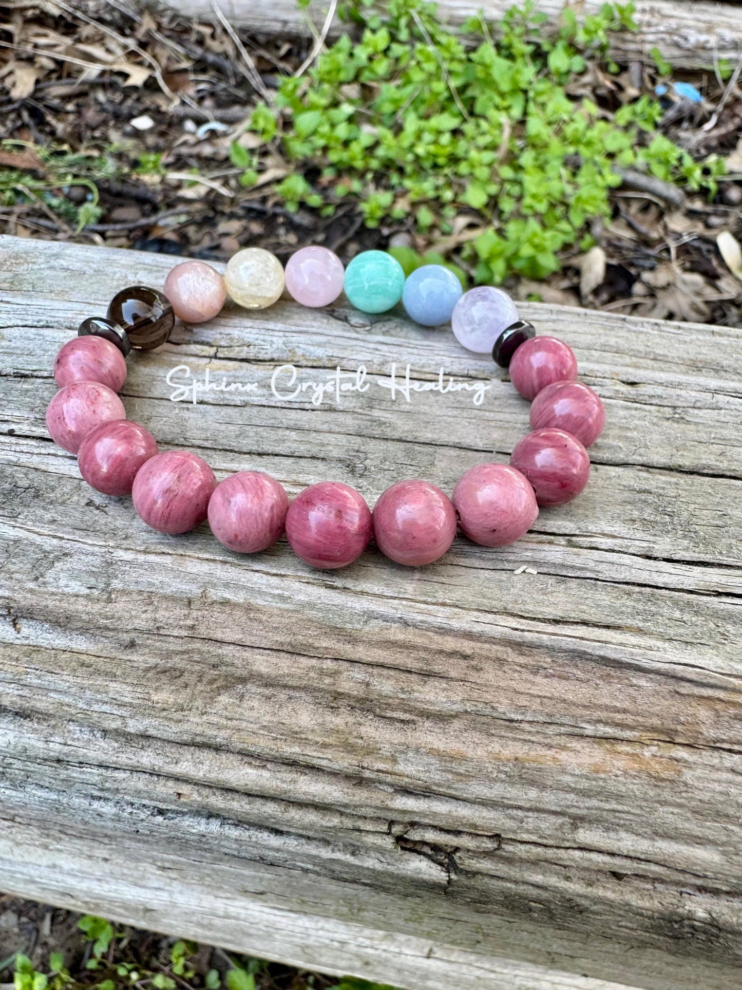 10mm Emotional Healing & Self love - PASTEL Chakra Stones - AAA Rhodonite - Peaceful Calming Energy - Crystal Healing Gemstone Bracelet