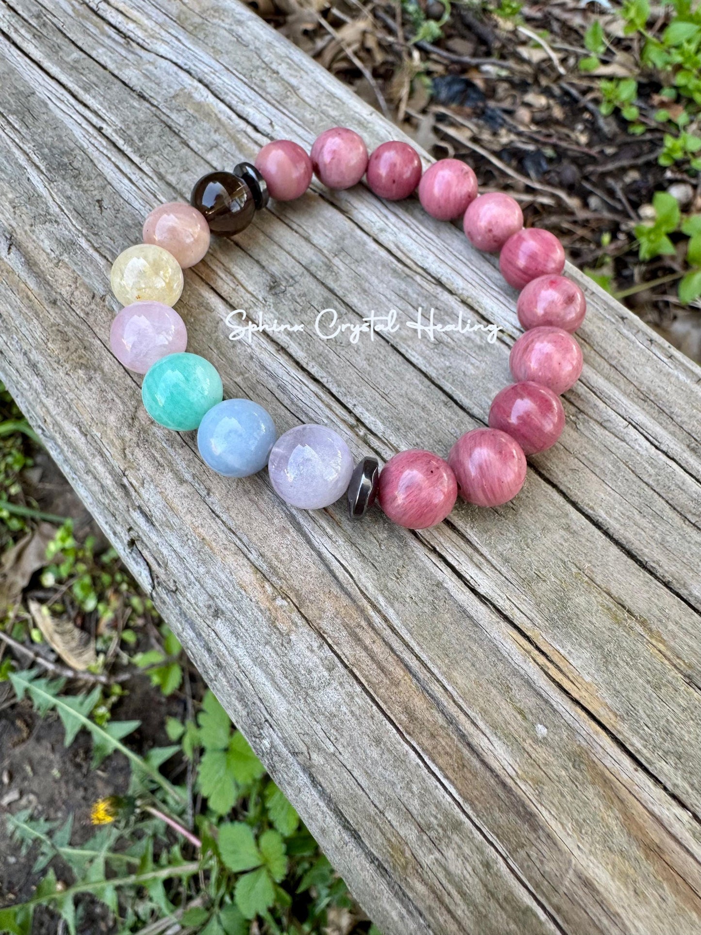 10mm Emotional Healing & Self love - PASTEL Chakra Stones - AAA Rhodonite - Peaceful Calming Energy - Crystal Healing Gemstone Bracelet