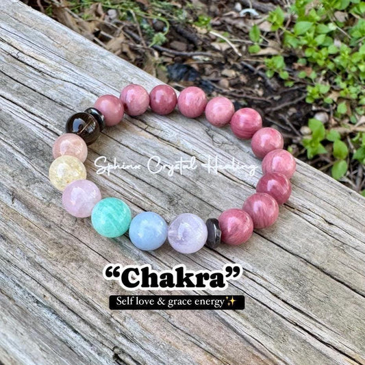 10mm Emotional Healing & Self love - PASTEL Chakra Stones - AAA Rhodonite - Peaceful Calming Energy - Crystal Healing Gemstone Bracelet