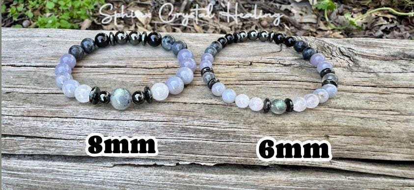 Healer Support - RARE Blue Lepidolite " The Empath’s Halo " Energy Healing - Blue Rose Quartz - White Amethyst - Empath Recharge Bracelet