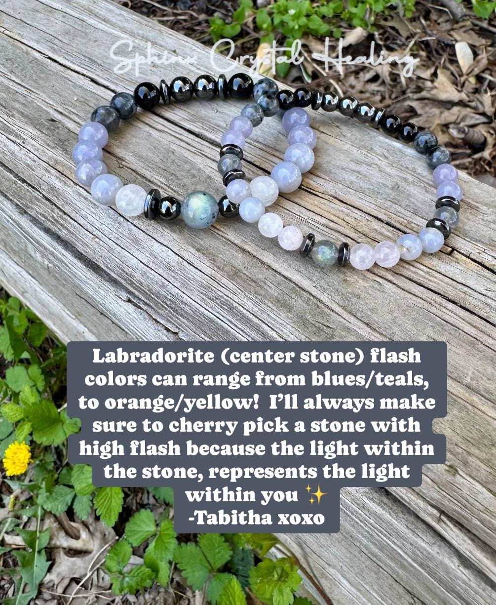 Healer Support - RARE Blue Lepidolite " The Empath’s Halo " Energy Healing - Blue Rose Quartz - White Amethyst - Empath Recharge Bracelet