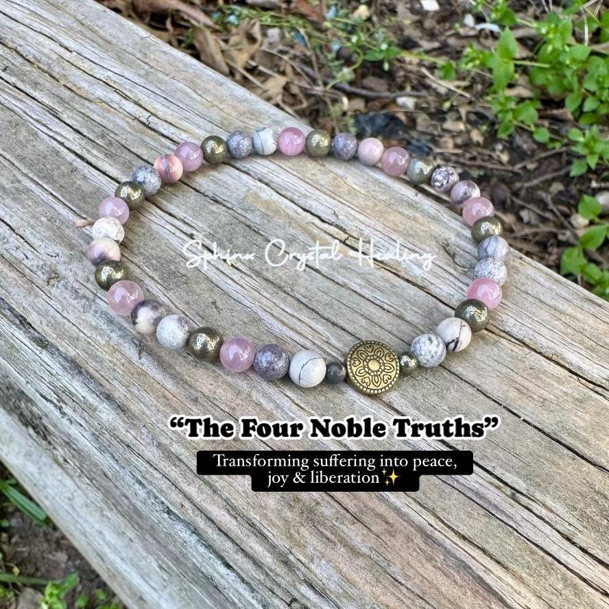 Heart Healing Anklet “The Four Noble Truths” Buddhism - Peace and Calming - Spiritual Energy Support - Real Crystal Gemstone Ankle Bracelet