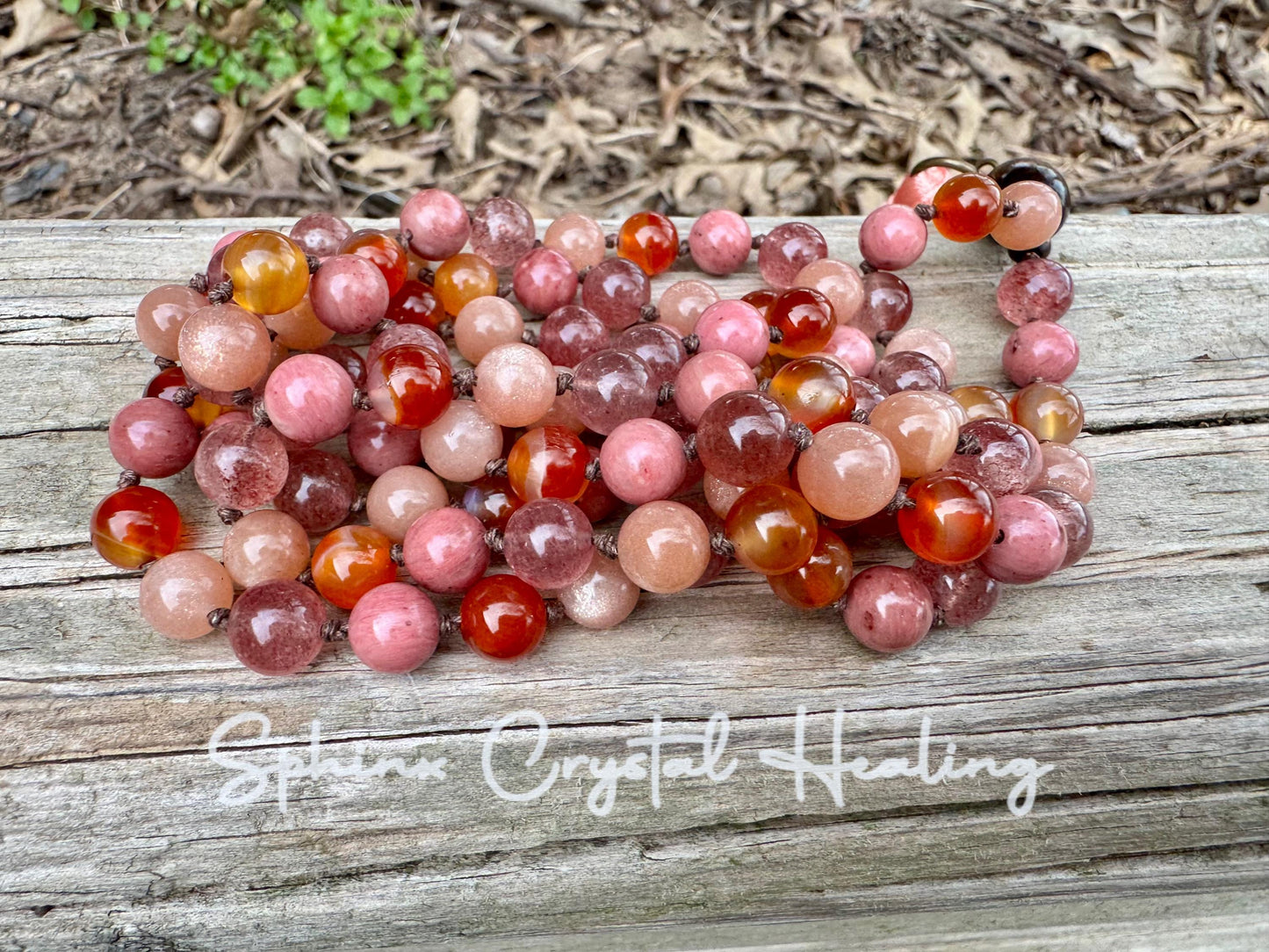 Inspiration & Creativity Mala - Motivation "After the Sunrise" Strawberry Quartz - Sunstone - High Quality Crystal Healing Gemstone Necklace