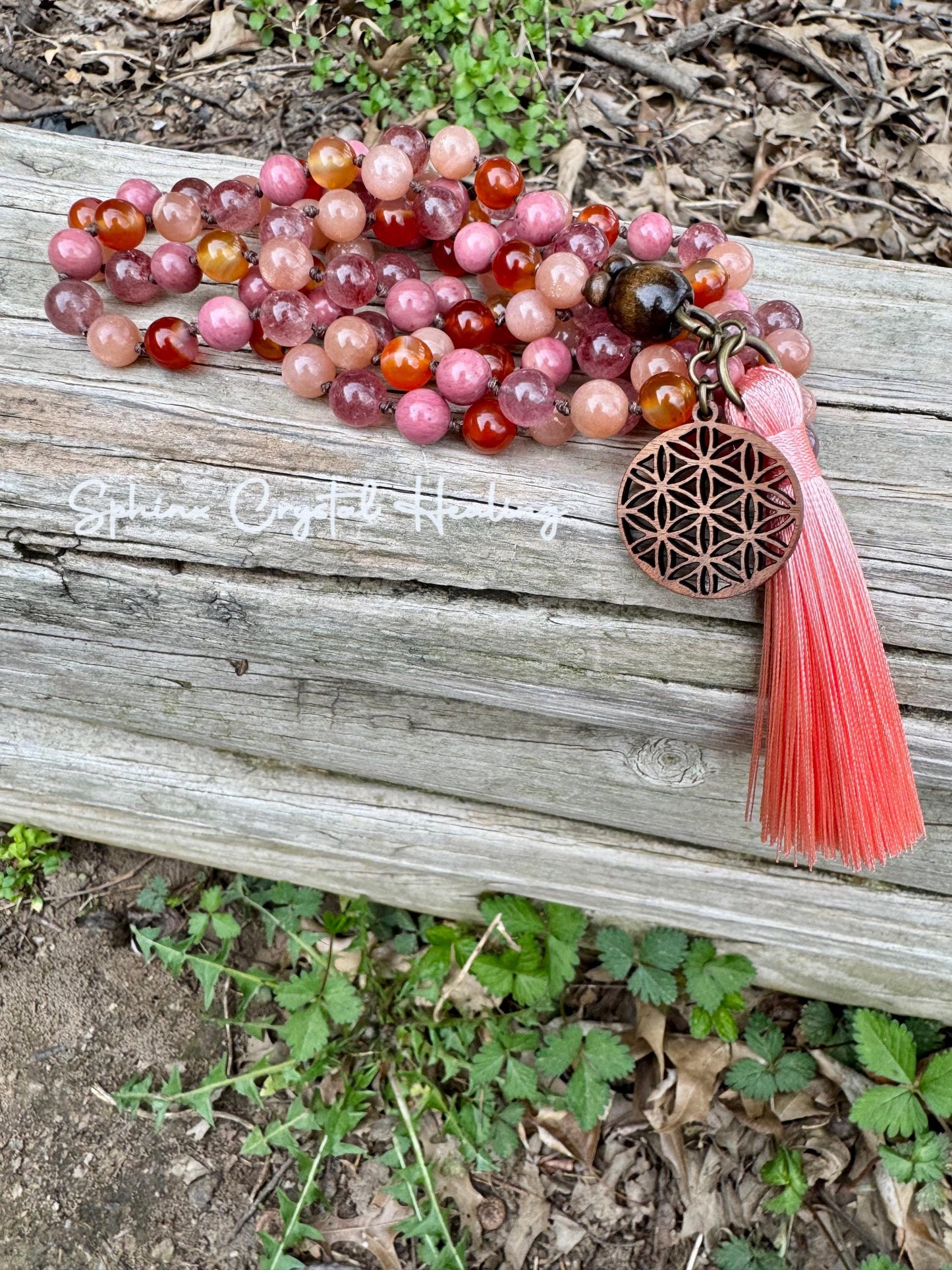 Inspiration & Creativity Mala - Motivation "After the Sunrise" Strawberry Quartz - Sunstone - High Quality Crystal Healing Gemstone Necklace