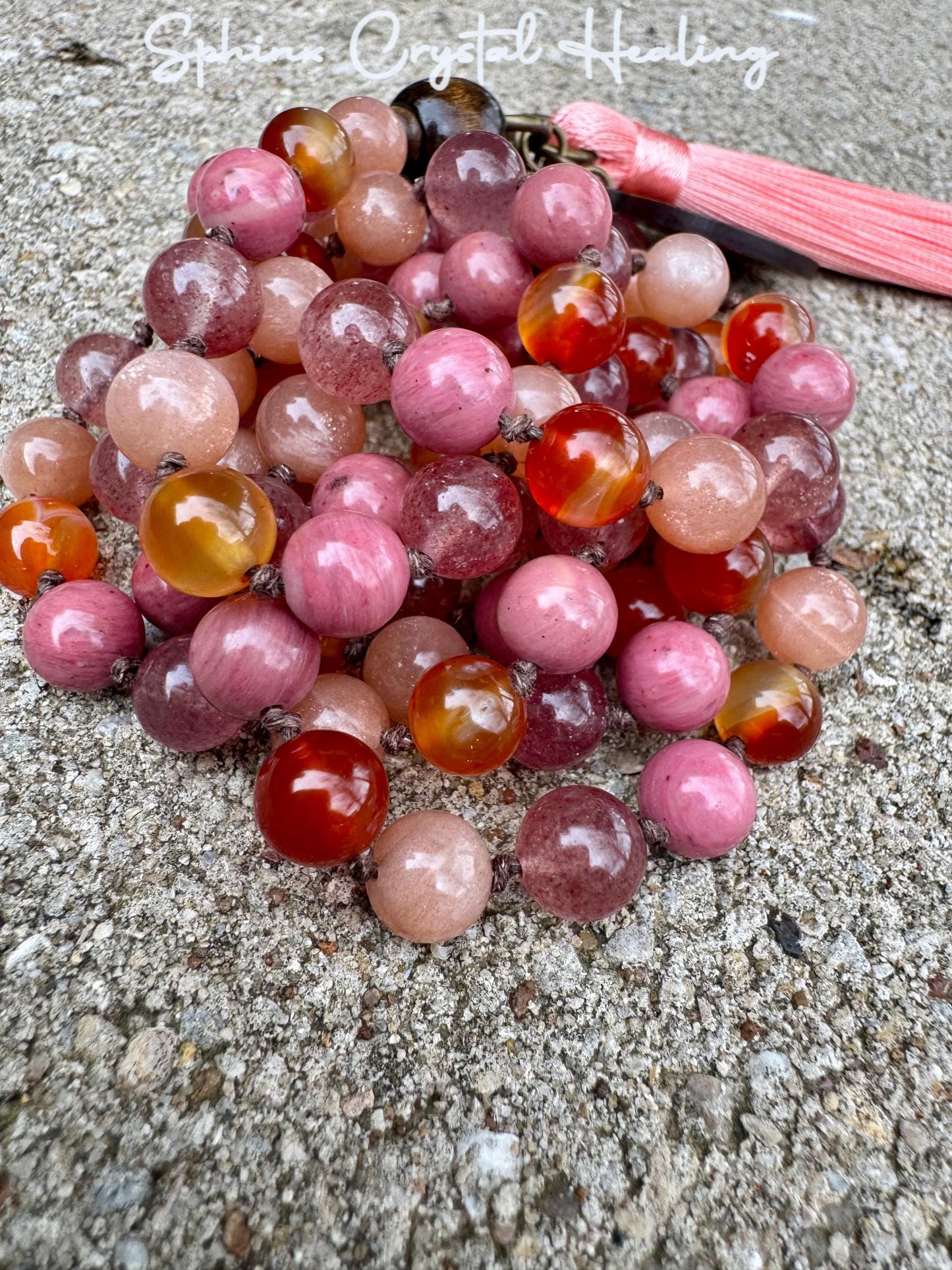 Inspiration & Creativity Mala - Motivation "After the Sunrise" Strawberry Quartz - Sunstone - High Quality Crystal Healing Gemstone Necklace