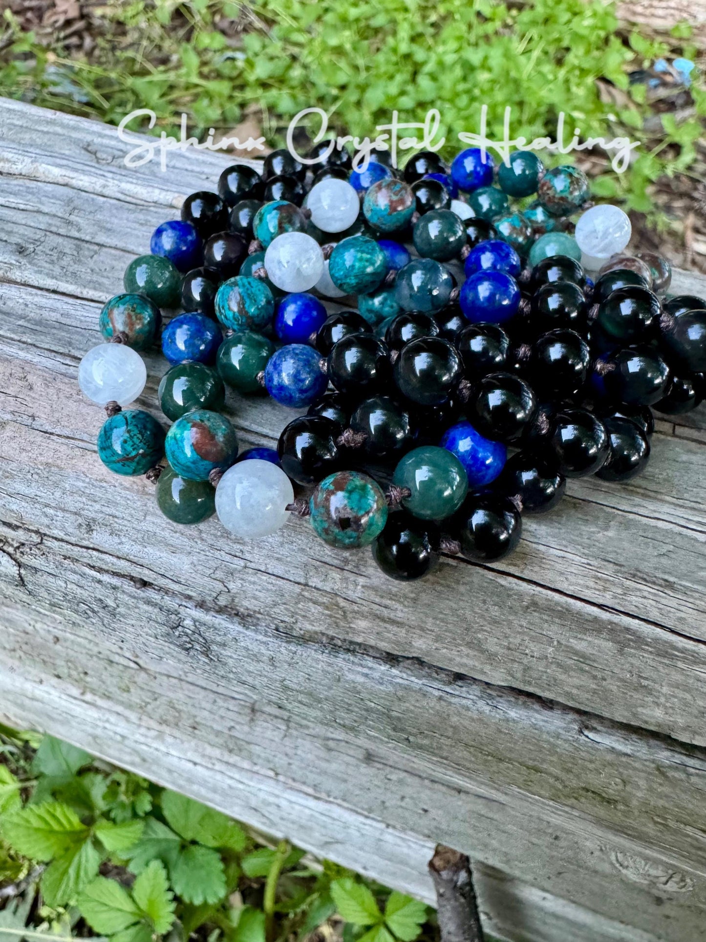 Virgo Energy Mala Necklace " The Humble Virgo " August & September Birthday - Crystal Healing Gemstones - Chrysocolla - Moonstone - Lapis