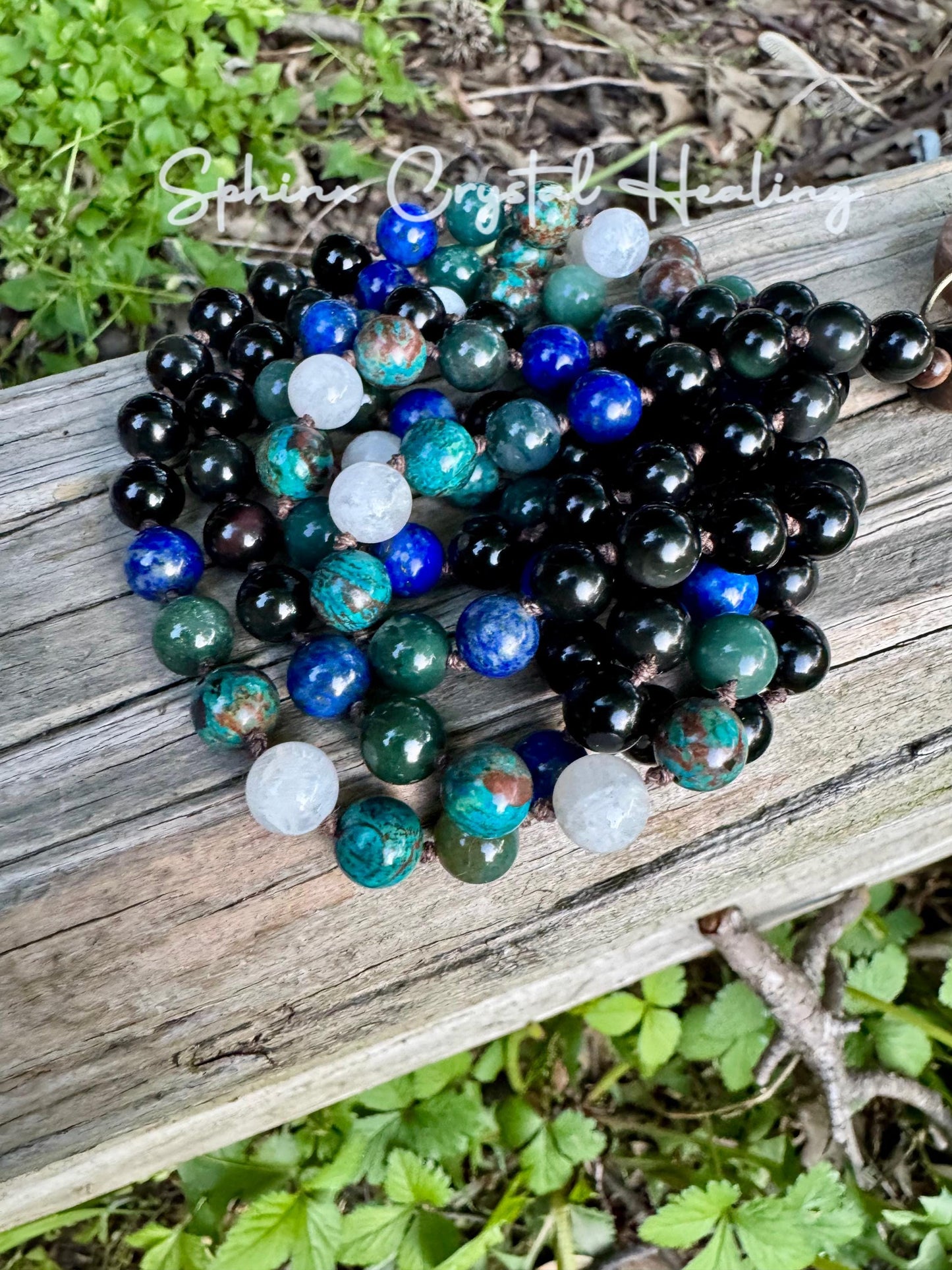 Virgo Energy Mala Necklace " The Humble Virgo " August & September Birthday - Crystal Healing Gemstones - Chrysocolla - Moonstone - Lapis
