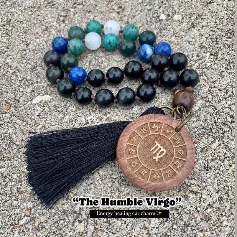 Virgo Energy Car Charm " The Humble Virgo " August & September Birthday - Crystal Healing Gemstones - Rear View Mirror Zodiac Car Ornament