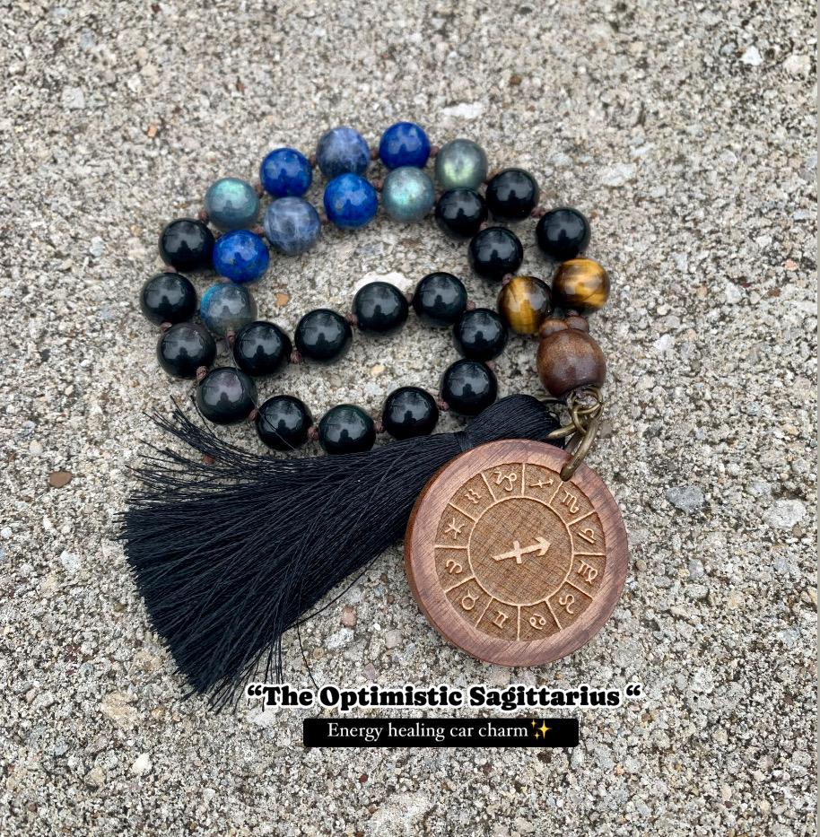 Sagittarius Energy Car Charm - The Optimistic Sagittarius " November December Birthday - Zodiac Gemstones - Rear View Mirror Ornament