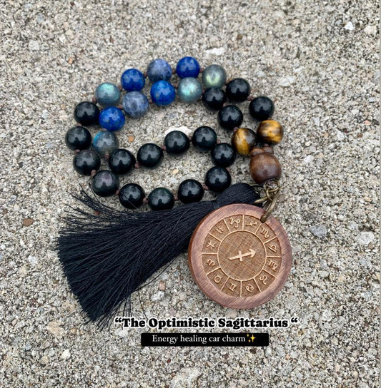 Sagittarius Energy Car Charm - The Optimistic Sagittarius " November December Birthday - Zodiac Gemstones - Rear View Mirror Ornament