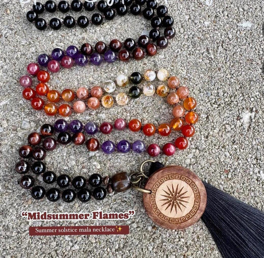 Summer Solstice Mala Necklace "Midsummer Flames" Precious Grade Sunstone - REAL Moldavite - RARE Ruby - Citrine - Crystal Healing Gemstones