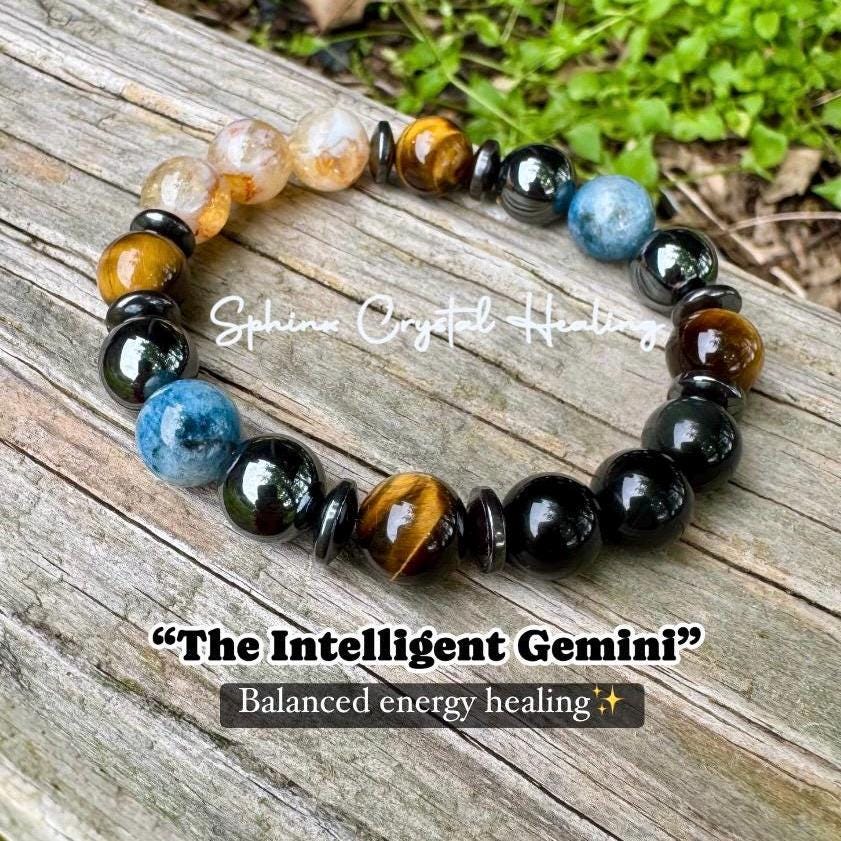 10MM Gemini Energy - Zodiac Astrology Bracelet " The Intelligent Gemini " May June Birthday - REAL Quality Crystals & Gemstones