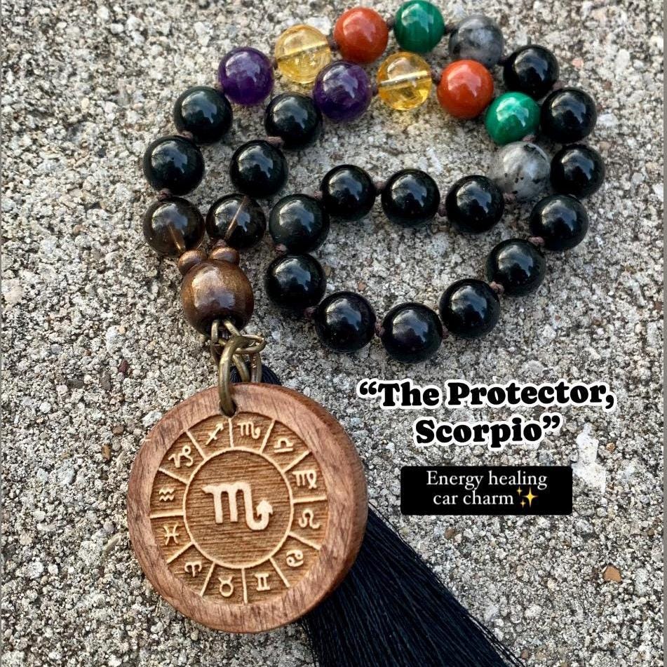 Scorpio Energy Car Charm - Zodiac Horoscope " The Protector Scorpio " October November Birthday - Crystal Rear View Mirror Mala Ornament