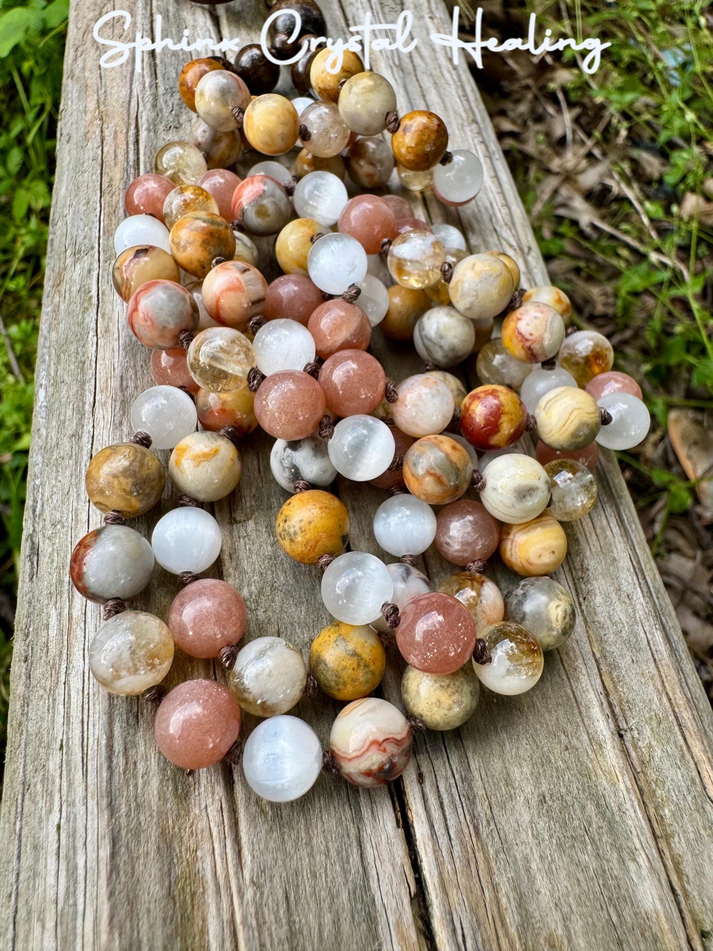 Positivity & Joy Mala Necklace " Flower Child " Happiness and Abundance - Positive vibes - Aura Protection - Real Crystal Healing Gemstones