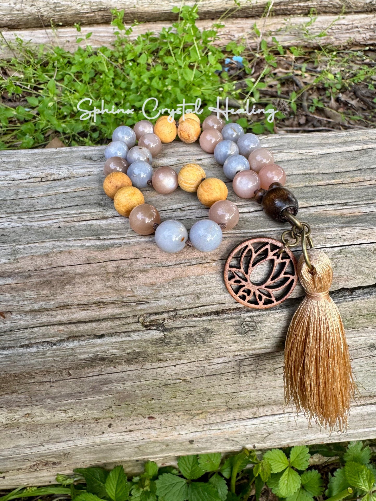 Emotional Healing & Stress Support Car Charm " Goddess of Serenity " AAA RARE Blue Rose Quartz - Moonstone - Palo Santo - Crystal Gemstones