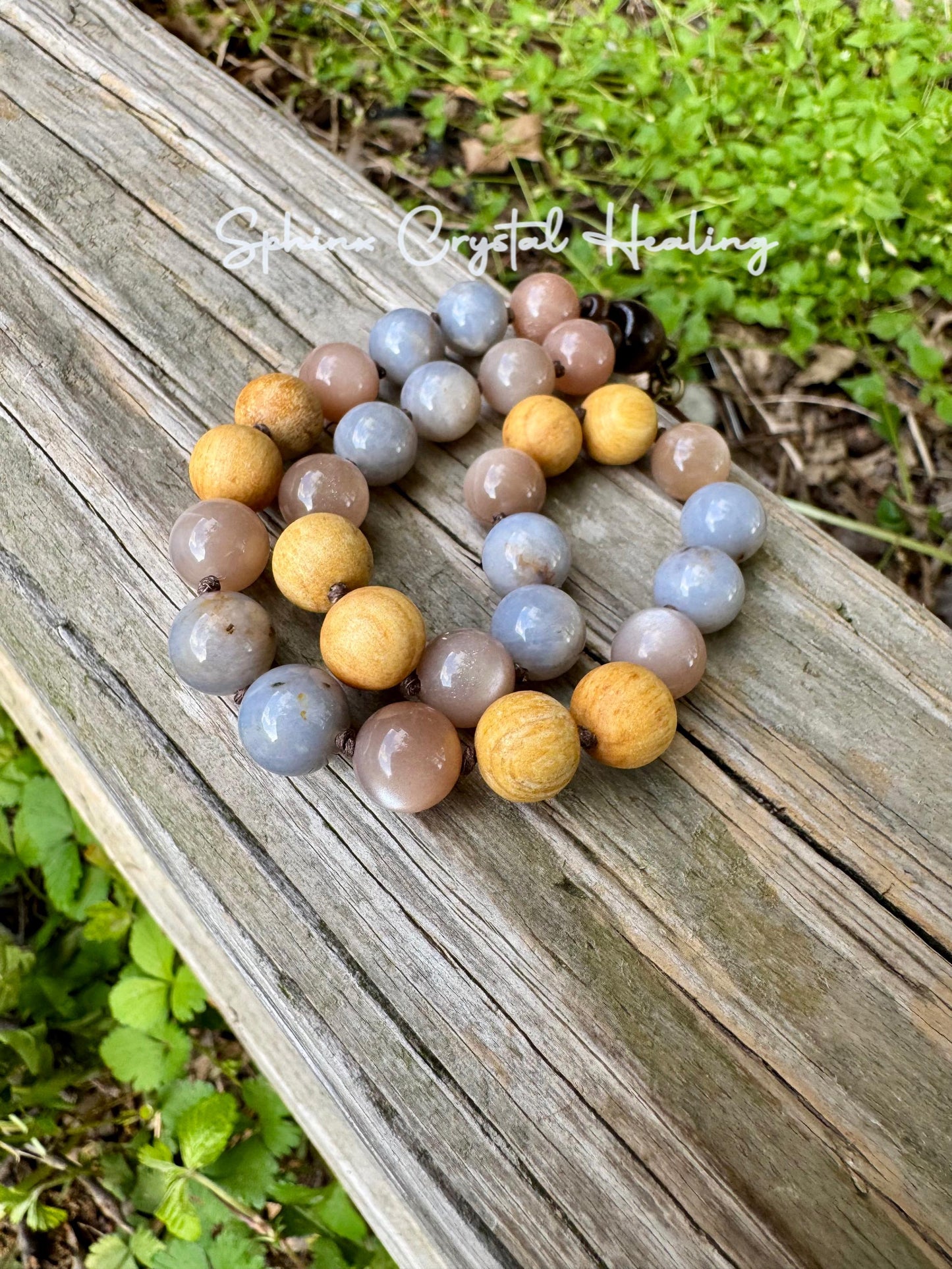 Emotional Healing & Stress Support Car Charm " Goddess of Serenity " AAA RARE Blue Rose Quartz - Moonstone - Palo Santo - Crystal Gemstones