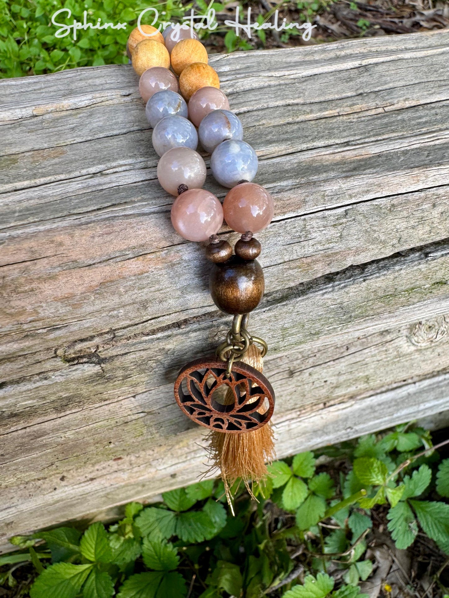 Emotional Healing & Stress Support Car Charm " Goddess of Serenity " AAA RARE Blue Rose Quartz - Moonstone - Palo Santo - Crystal Gemstones
