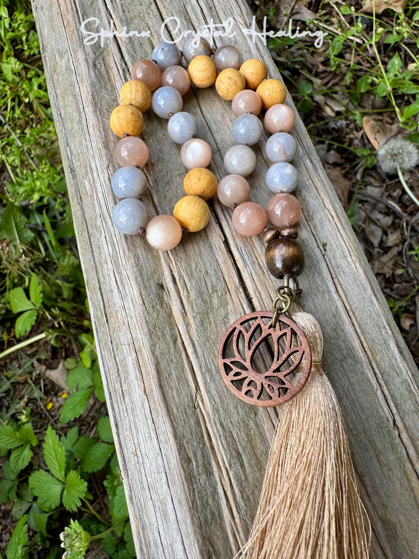 Emotional Healing & Stress Support Car Charm " Goddess of Serenity " AAA RARE Blue Rose Quartz - Moonstone - Palo Santo - Crystal Gemstones