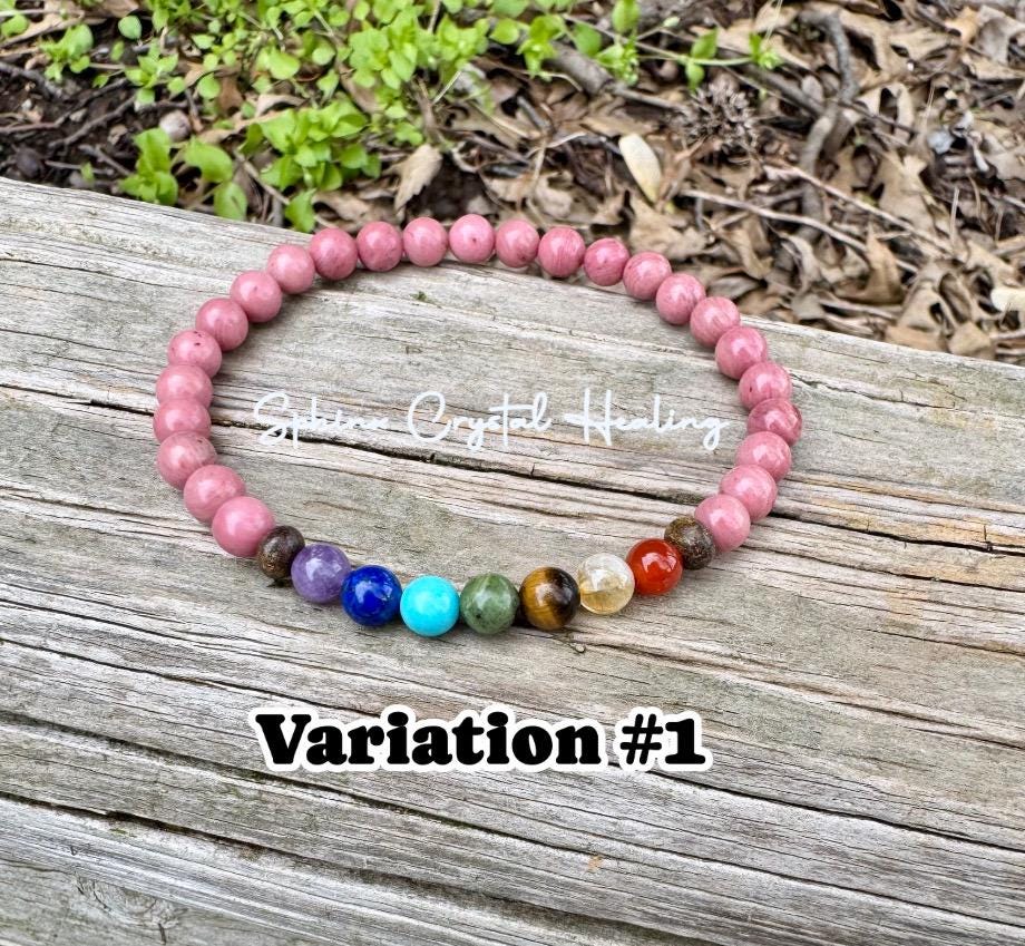 Chakra Balance Anklet - Self Love & Confidence Compassion - Spiritual Growth - Emotional Healing - Rhodonite Bronzite Gemstone Anklet