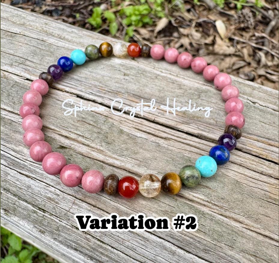 Chakra Balance Anklet - Self Love & Confidence Compassion - Spiritual Growth - Emotional Healing - Rhodonite Bronzite Gemstone Anklet