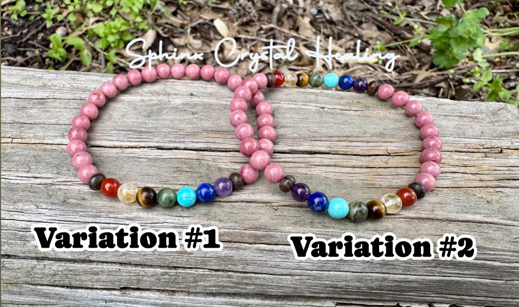 Chakra Balance Anklet - Self Love & Confidence Compassion - Spiritual Growth - Emotional Healing - Rhodonite Bronzite Gemstone Anklet