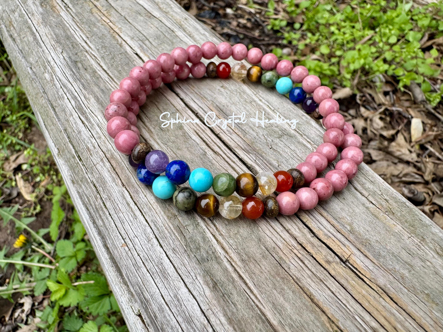 Chakra Balance Anklet - Self Love & Confidence Compassion - Spiritual Growth - Emotional Healing - Rhodonite Bronzite Gemstone Anklet