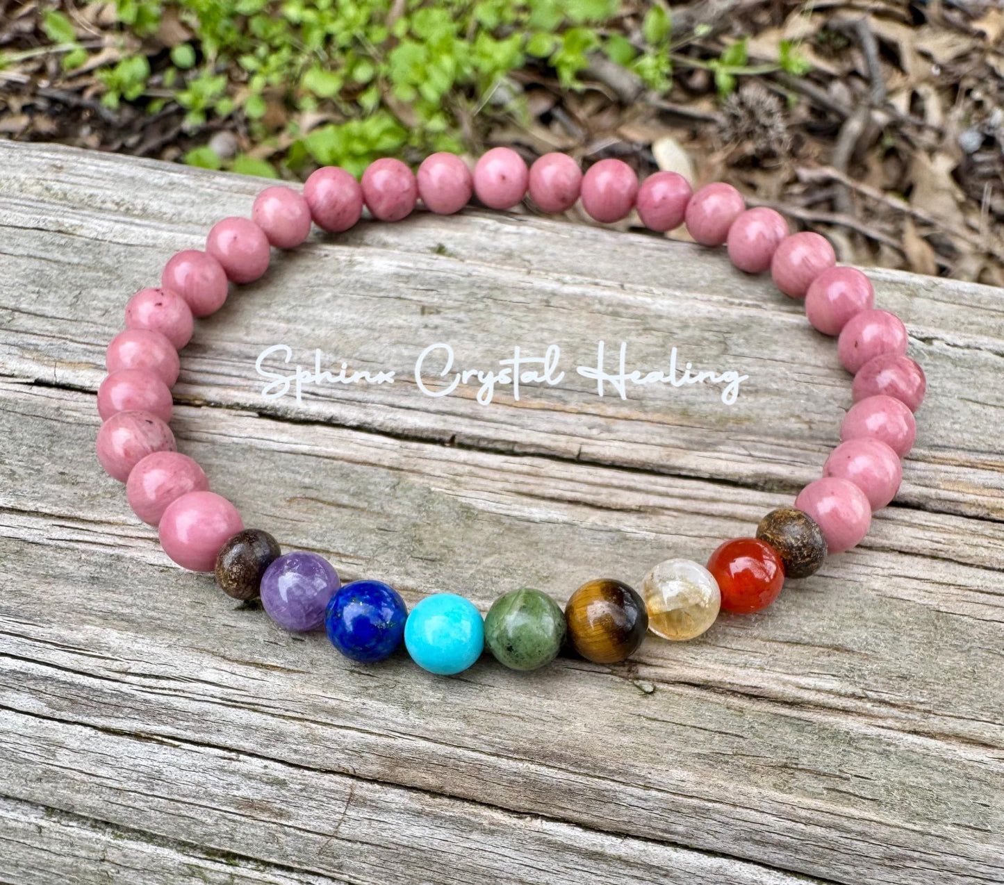 Chakra Balance Anklet - Self Love & Confidence Compassion - Spiritual Growth - Emotional Healing - Rhodonite Bronzite Gemstone Anklet