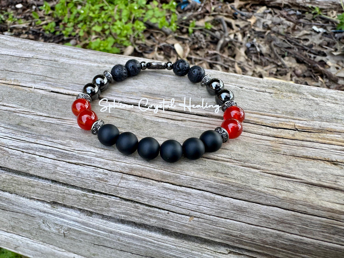 Strength - Courage - Protection " The Forge " Military - Crystal Healing - High Quality REAL Gemstone Bracelet - Spiritual Growth
